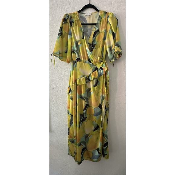Topshop Womens Floral Midi Wrap Occasion Dress In Yellow Floral Print Size US 12 - Picture 5 of 16